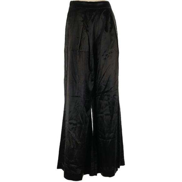 Free People × Brenda Knight Black Satin Size Large Wide Leg Pants - Picture 4 of 9